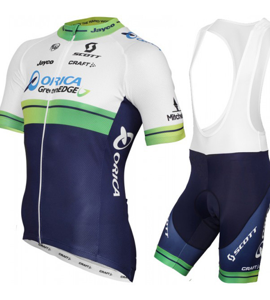 2015 Maillot GreenEDGE Tirantes Mangas Cortas Blanco Y Azul